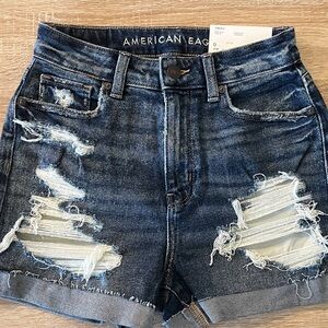 American Eagle Outfitters Ripped Dark Blue Jean Shorts